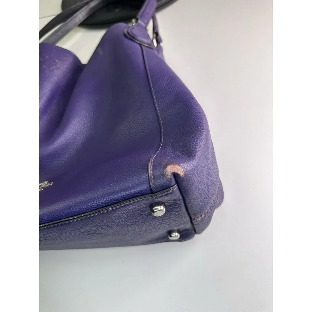 Vtg Coach Turnlock Edie Dark Purple Pebble Leather Shoulder Bag
